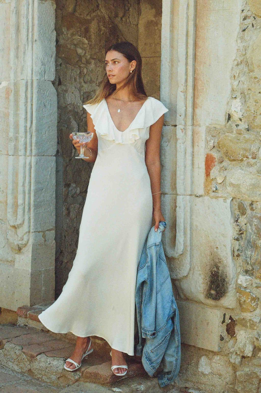 Florence Dress - Ivory Silk Dress With Neckline Lace Trim - MERRITT CHARLES