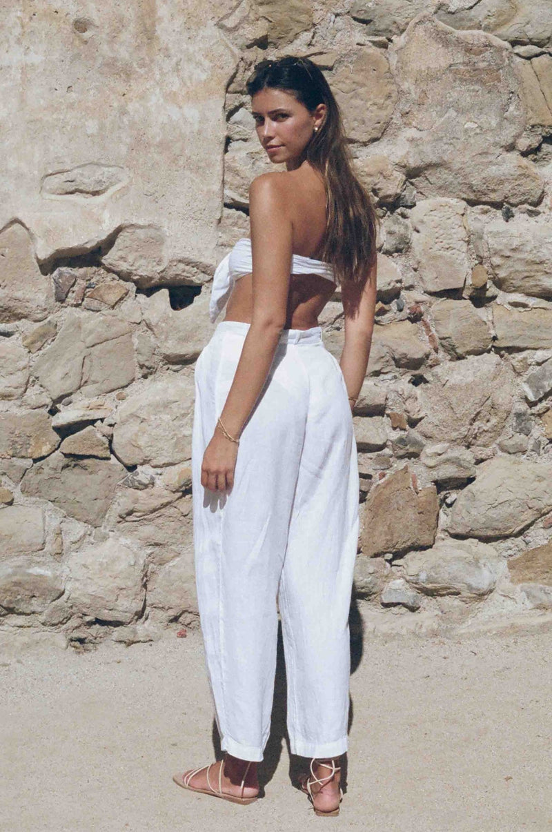 Juliet Trousers - White Linen Trousers with Tie - MERRITT CHARLES