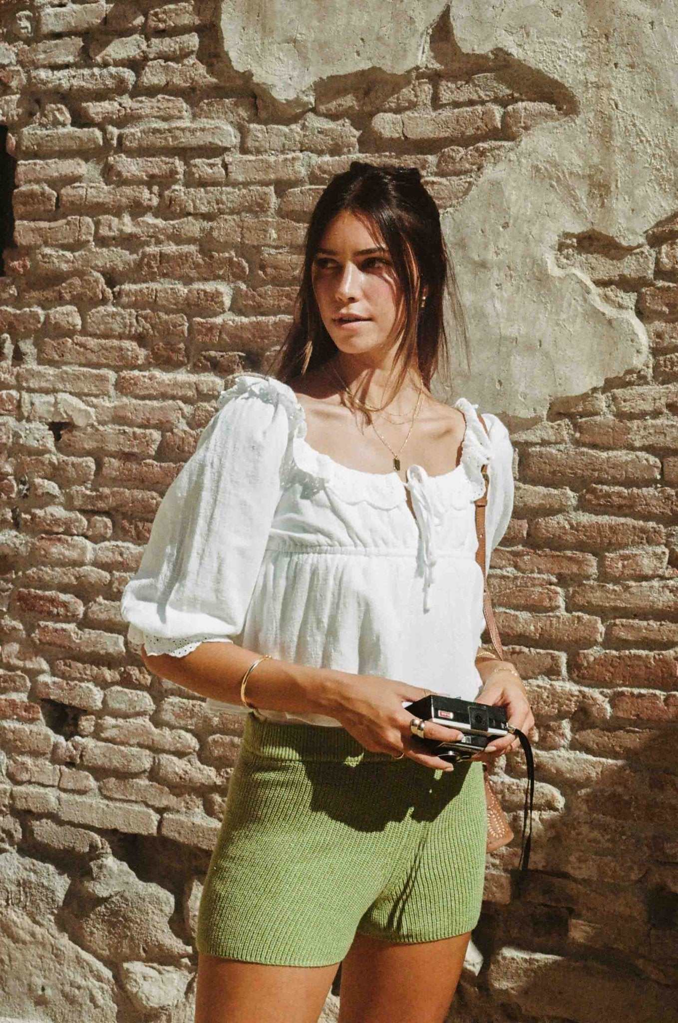 White Lace Top - Maggie Crop White Cotton Blouse for Summer Fashion