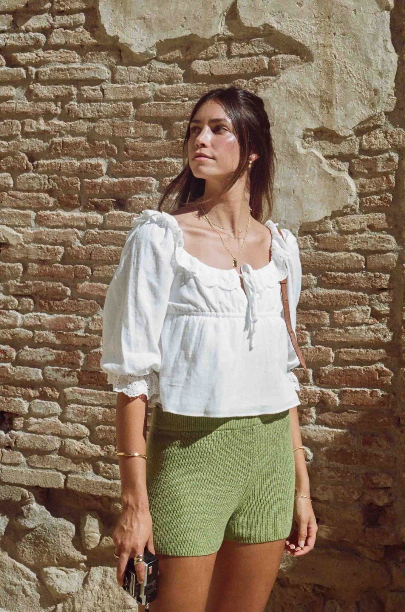 White Lace Top - Maggie Crop White Cotton Blouse for Summer Fashion