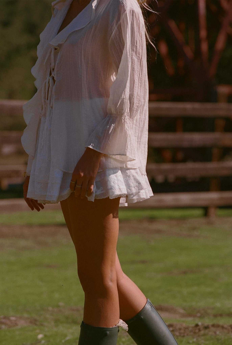 Ruffle Top - The Lily Top Crème/Ivory Ruffle Blouse - Effortless Chic