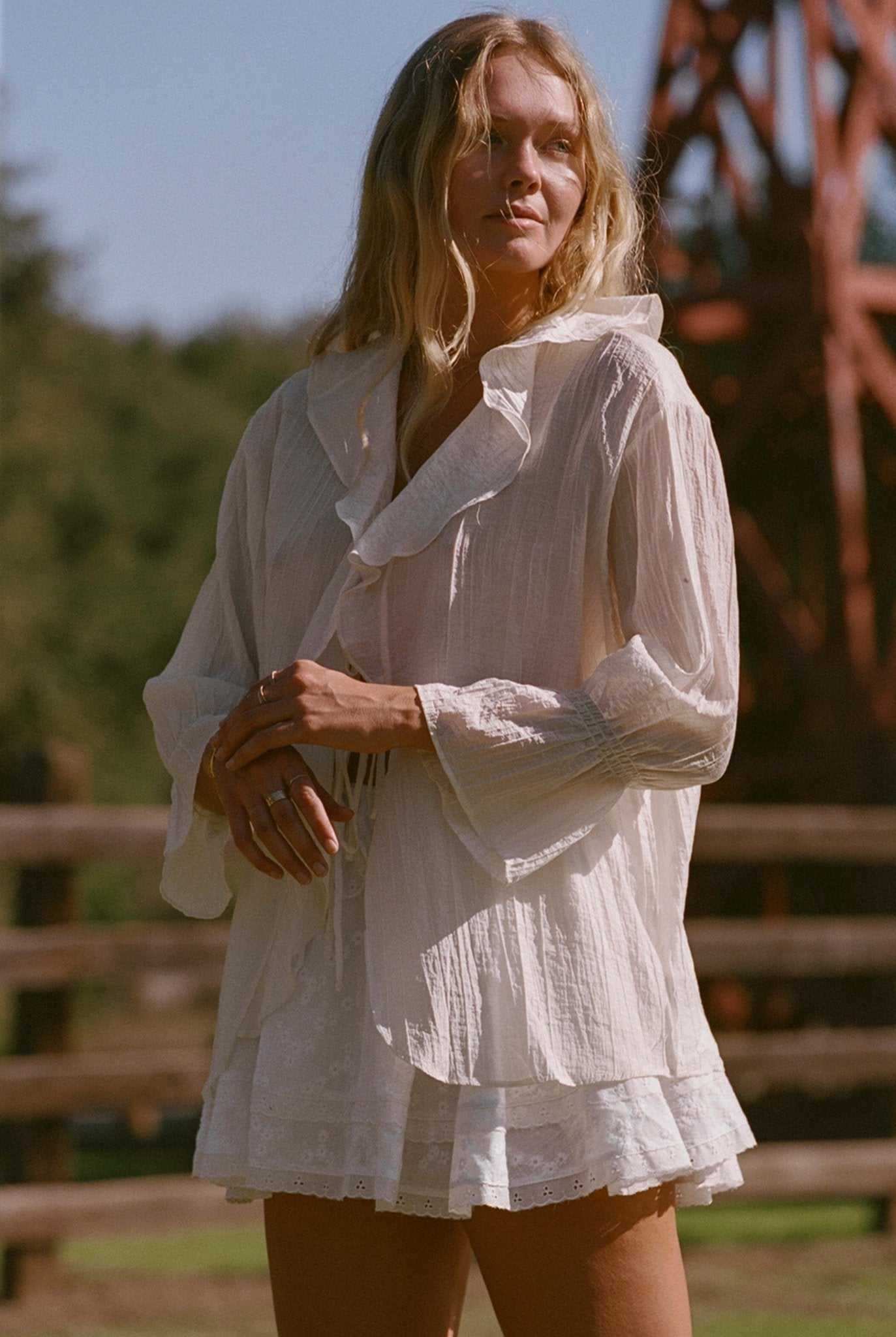 Ruffle Top - The Lily Top Crème/Ivory Ruffle Blouse - Effortless Chic