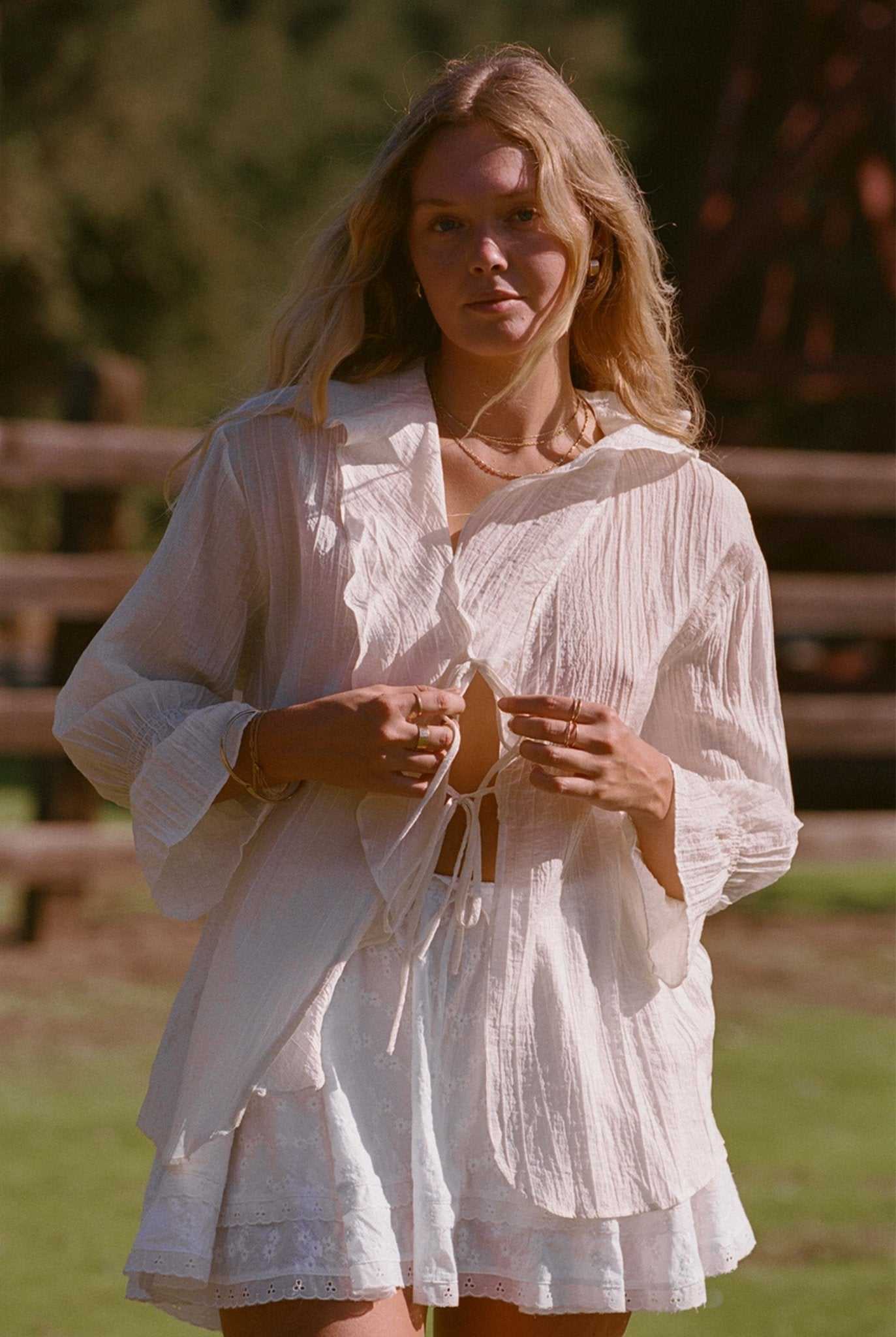 Ruffle Top - The Lily Top Crème/Ivory Ruffle Blouse - Effortless Chic