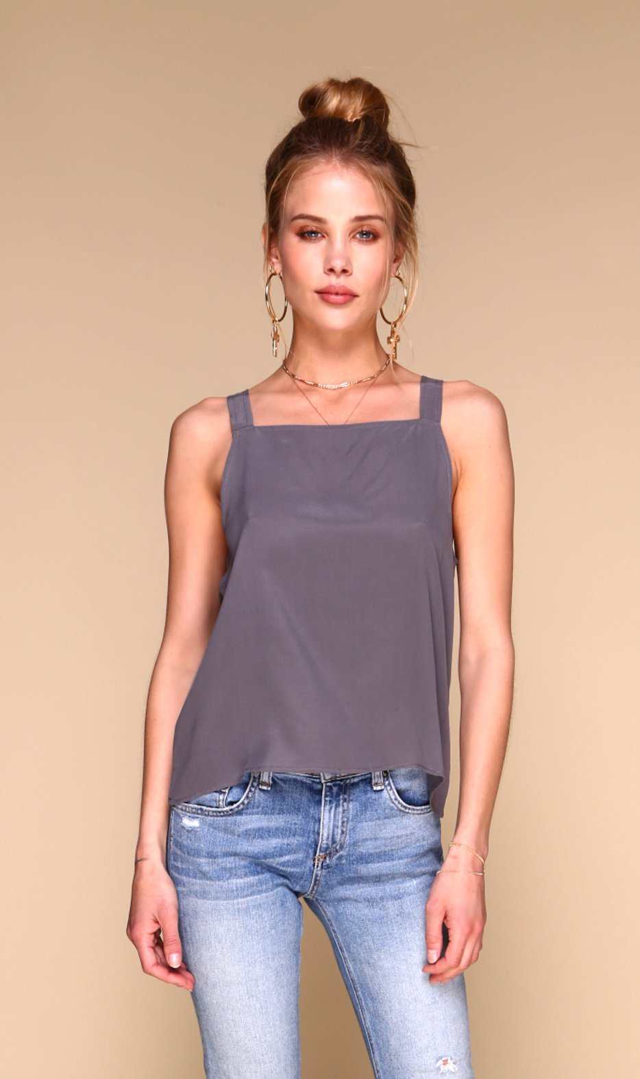 Ada Tank Gunmetal Grey silk tank top - Main Image