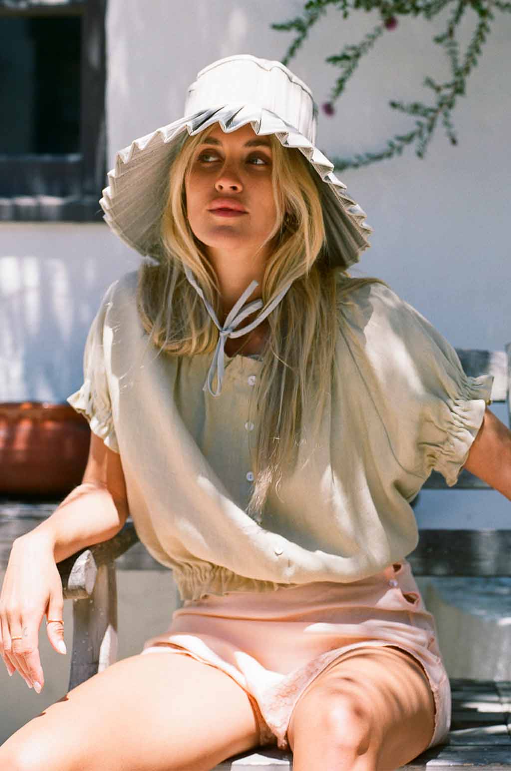 Sage Green Linen Top - Arizona Top with Ruffles and Mother of