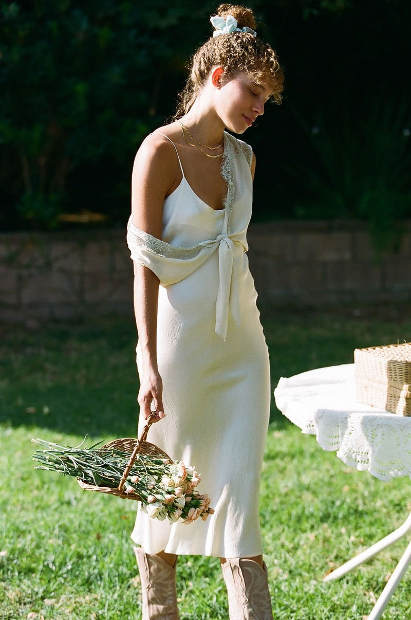 Camelia Bias Slip Dress | Pretty White - MERRITT CHARLES