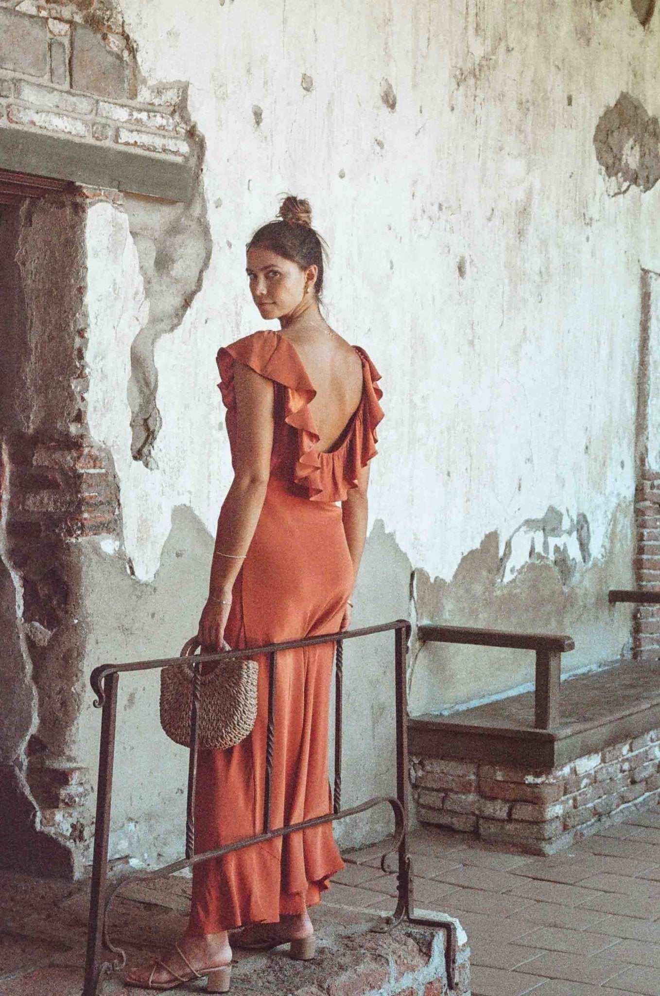 Orange Silk Slip Dress