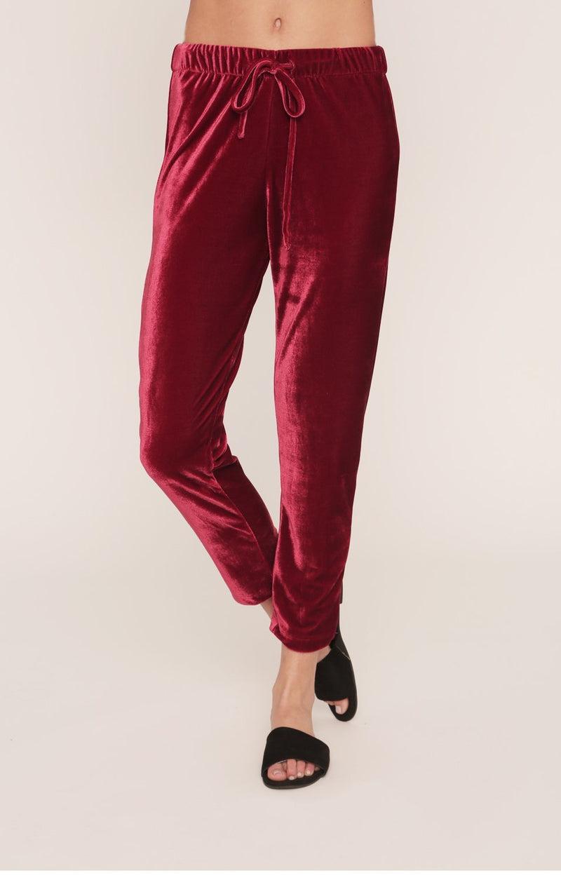 Jagger Joggers | Red Velvet Pants | Sangria Red - MERRITT CHARLES