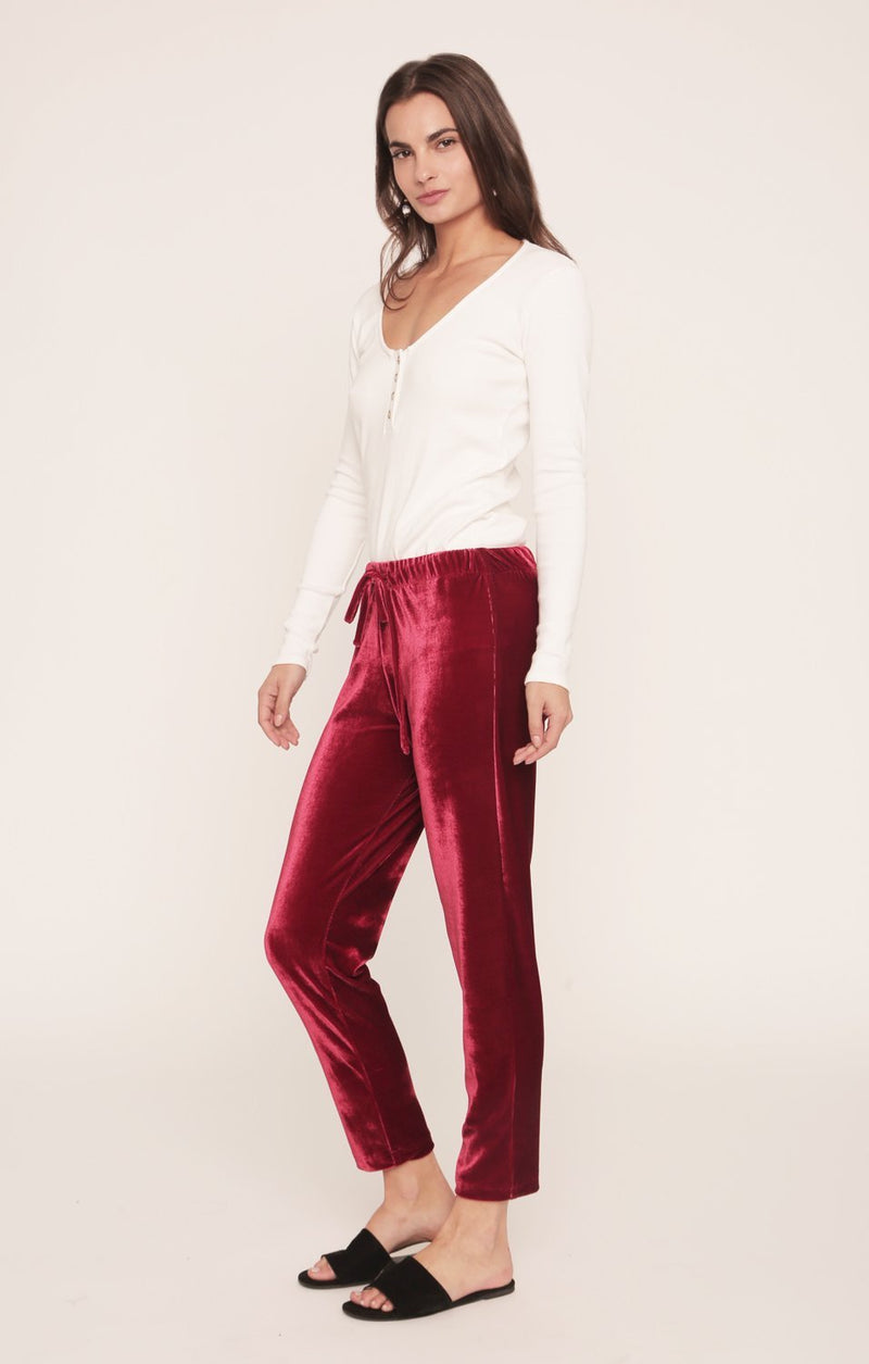 Jagger Joggers | Red Velvet Pants | Sangria Red - MERRITT CHARLES