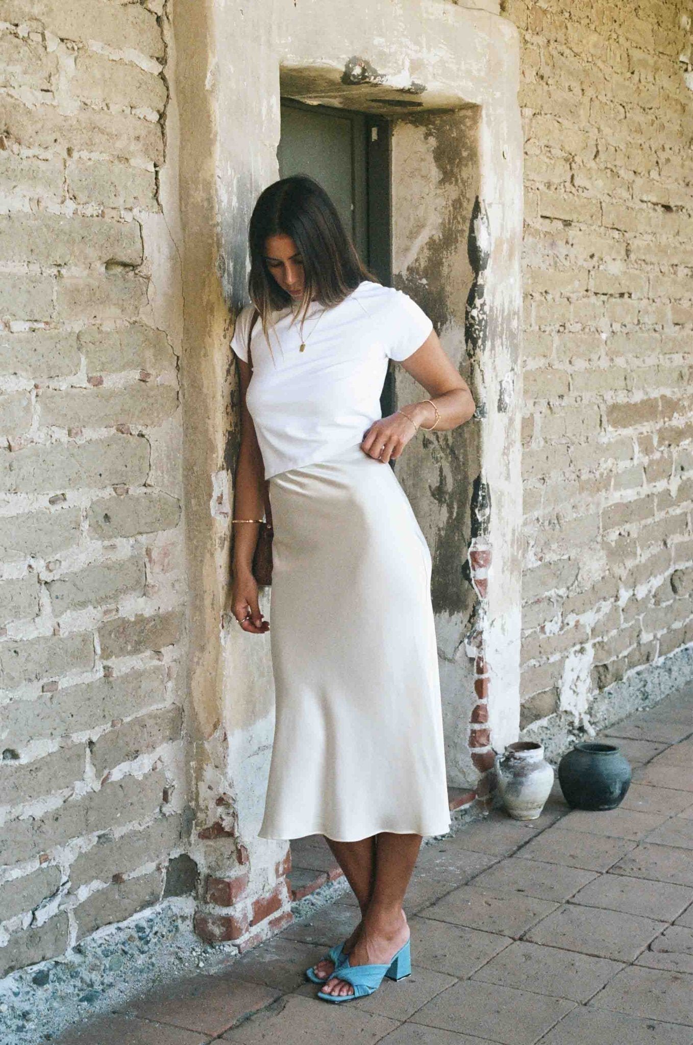 Kendall Slip Skirt | Ivory White Silk Bias Cut Slip Skirt