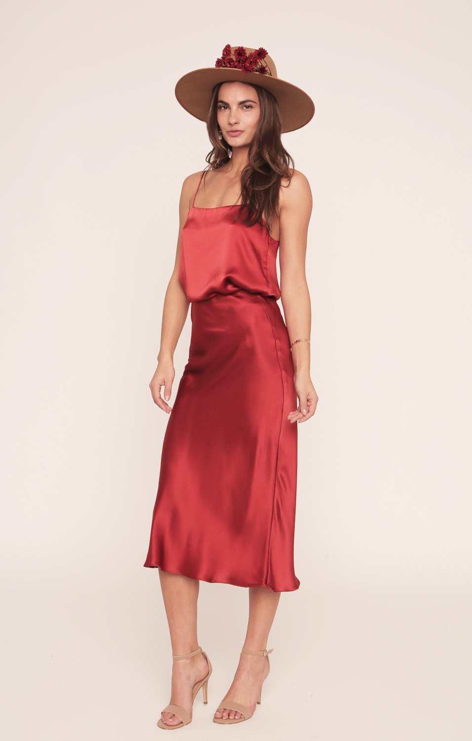 Red Silk Slip Skirt