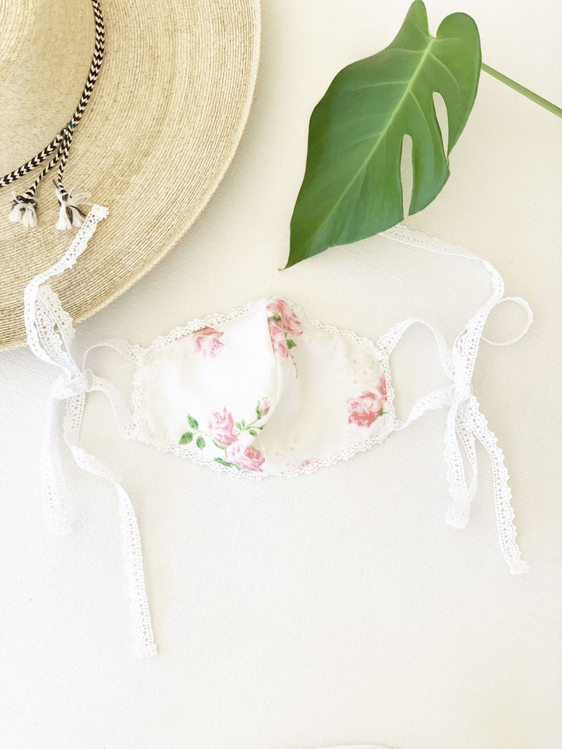 Lillian Face Mask - Vintage floral rose with lace trim (Free Shipping Included on all Merritt Accessories Too) - MERRITT CHARLES