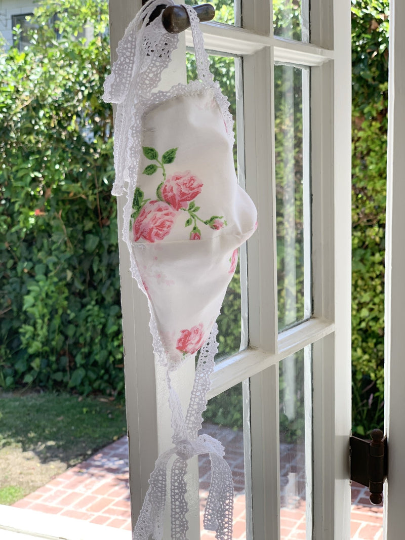 Lillian Face Mask - Vintage floral rose with lace trim (Free Shipping Included on all Merritt Accessories Too) - MERRITT CHARLES