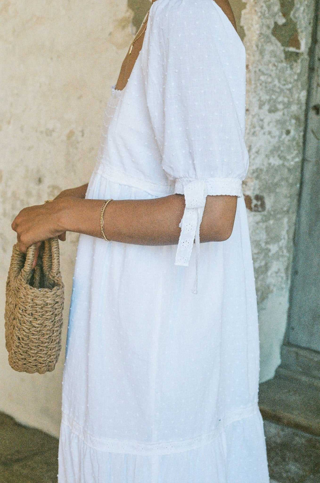 White Lace Dress - Elegant Swiss Dot Cotton Dress with Lace Trim White Lace Dress - Elegant Swiss Dot Cotton Dress with Lace Trim