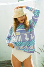 Tallahassee Sweater - Purple Springtime Ducky Sweater - MERRITT CHARLES